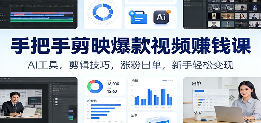 手把手剪映爆款视频赚钱课：AI工具，剪辑技巧，涨粉出单，新手轻松变现-聚星云网创