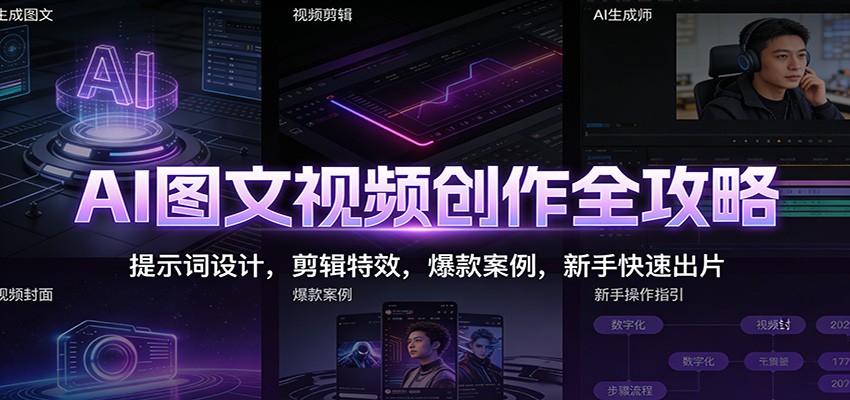 AI图文视频创作全攻略：提示词设计，剪辑特效，爆款案例，新手快速出片-聚星云网创