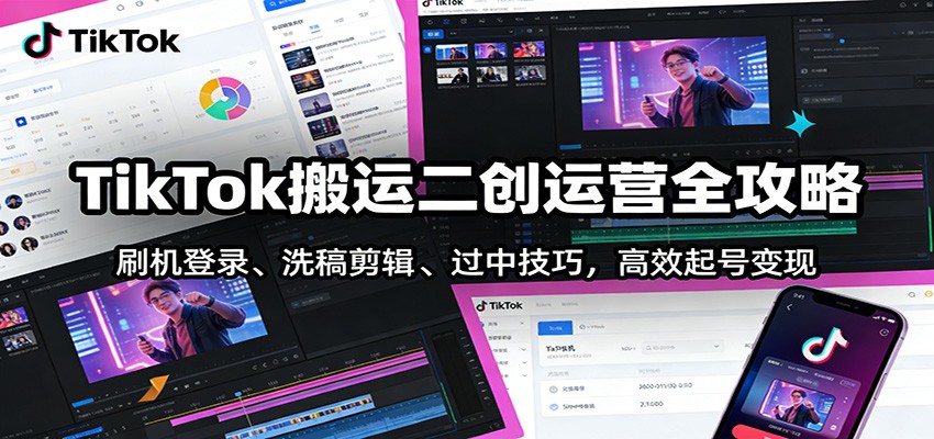 TikTok搬运二创运营全攻略：刷机登录、洗稿剪辑 、过中技巧，高效起号变现-聚星云网创