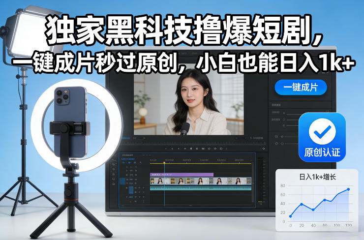 独家黑科技撸爆短剧，一键成片秒过原创，小白也能日入1k+【揭秘】-聚星云网创