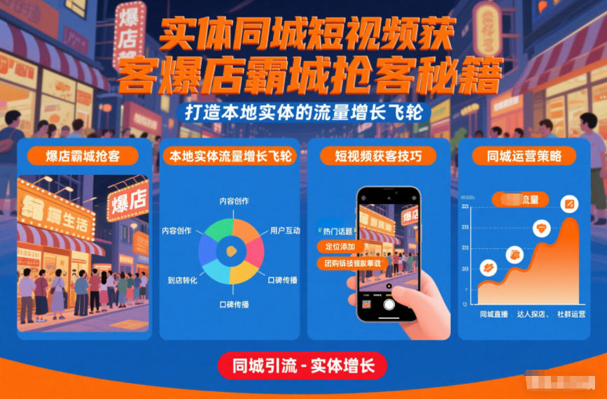 实体同城短视频获客爆店霸城抢客秘籍，打造本地实体的流量增长飞轮-聚星云网创