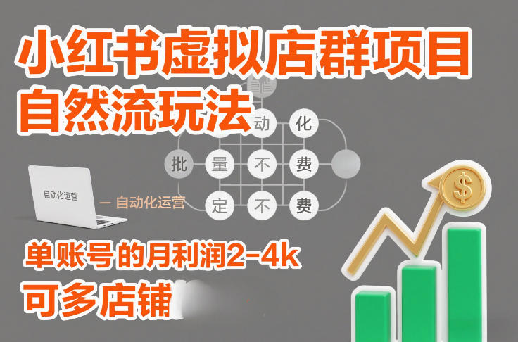 小红书虚拟店群项目，自然流玩法，批量自动化，稳定不费号，单账号的月利润2-4k，可多店矩阵-聚星云网创