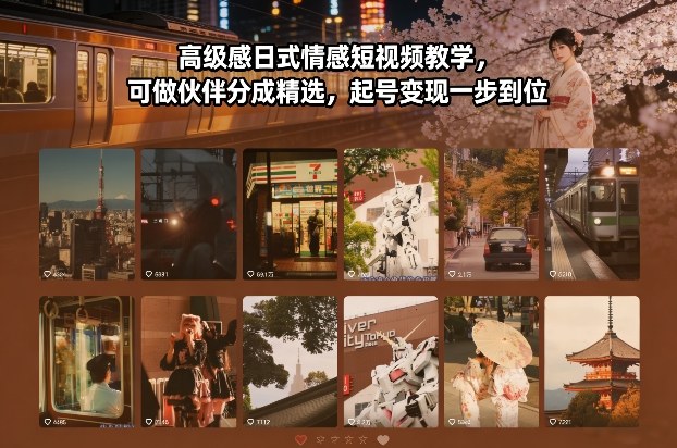 高级感日式情感短视频教学，可做伙伴分成精选，起号变现一步到位-聚星云网创