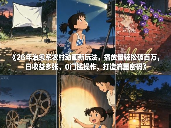 26年治愈系农村动画新玩法，播放量轻松破百万，日收益多张，0门槛操作，打造流量密码-聚星云网创